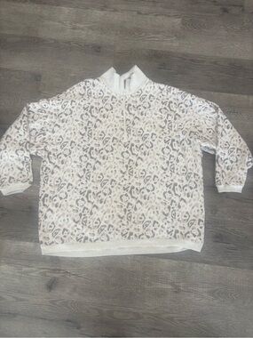 Aerie Leopard Print Half-Zip Pullover Sweatshirt - Light Neutral Tones size L